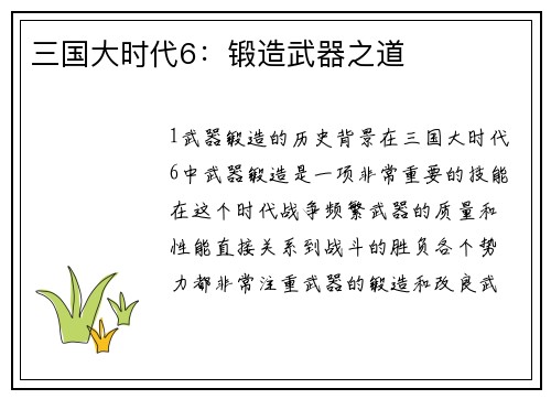 三国大时代6：锻造武器之道